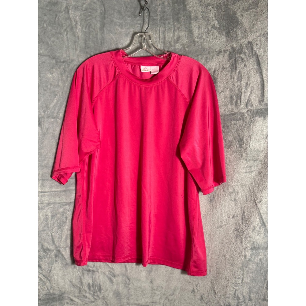 Kanu Surf Womens 1X Pink Rash Guard Swim Shirt Short Sleeve Raglan Athletic‎